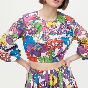Rhode Adeline Top Woodstock Floral Rainbow Cropped Cotton size Medium
